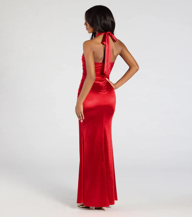 Simple Mermaid Halter Neck Sleeveless Open Back Floor-Length Prom Dress
